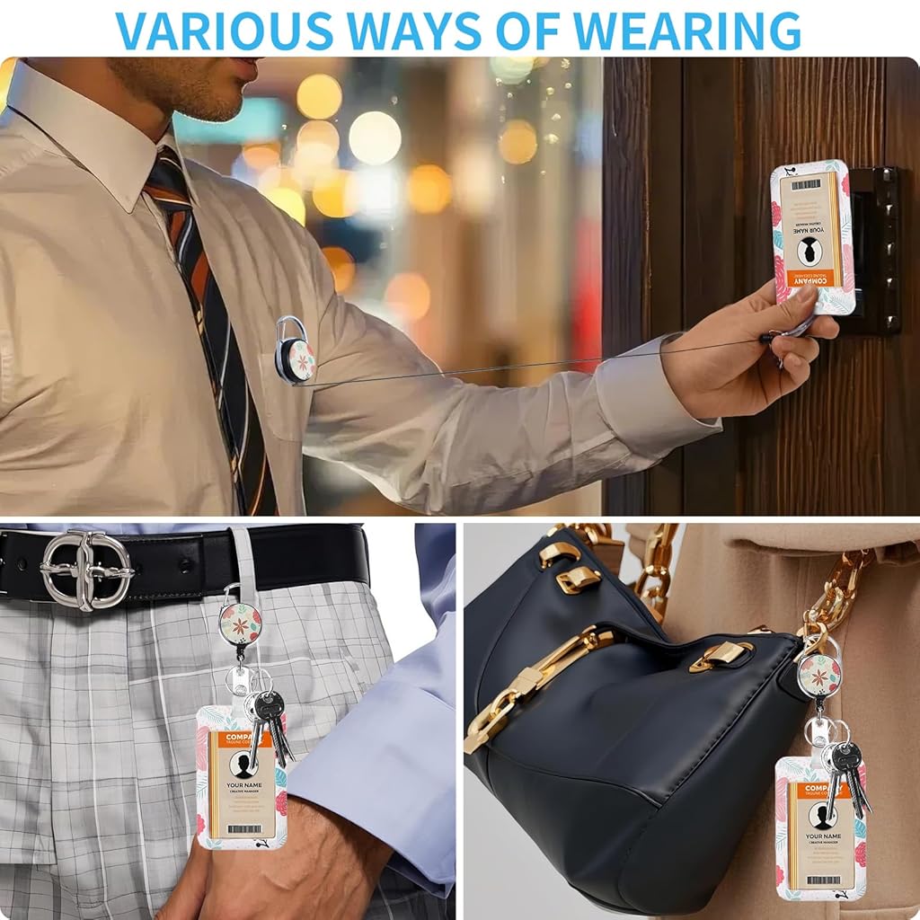 HASTHIP® Retractable ID Badge Holder with Breakaway Lanyard,Heavy Duty Badge Reel & Hard Plastic Name Holders with Carabiner Clip for Women,Nurse Teacher Office Workers & Gym HASTHIP® Retractable ID Badge Holder with Breakaway Lanyard,Heavy Duty Badge Reel & Hard Plastic Name Holders with Carabiner Clip for Women,Nurse Teacher Office Workers & Gym